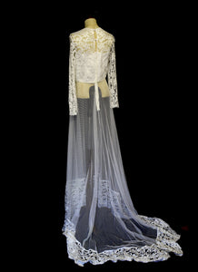 Vintage 1970s Sheer Lace Tulle Wedding Dress