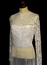 Vintage 1970s Sheer Lace Tulle Wedding Dress