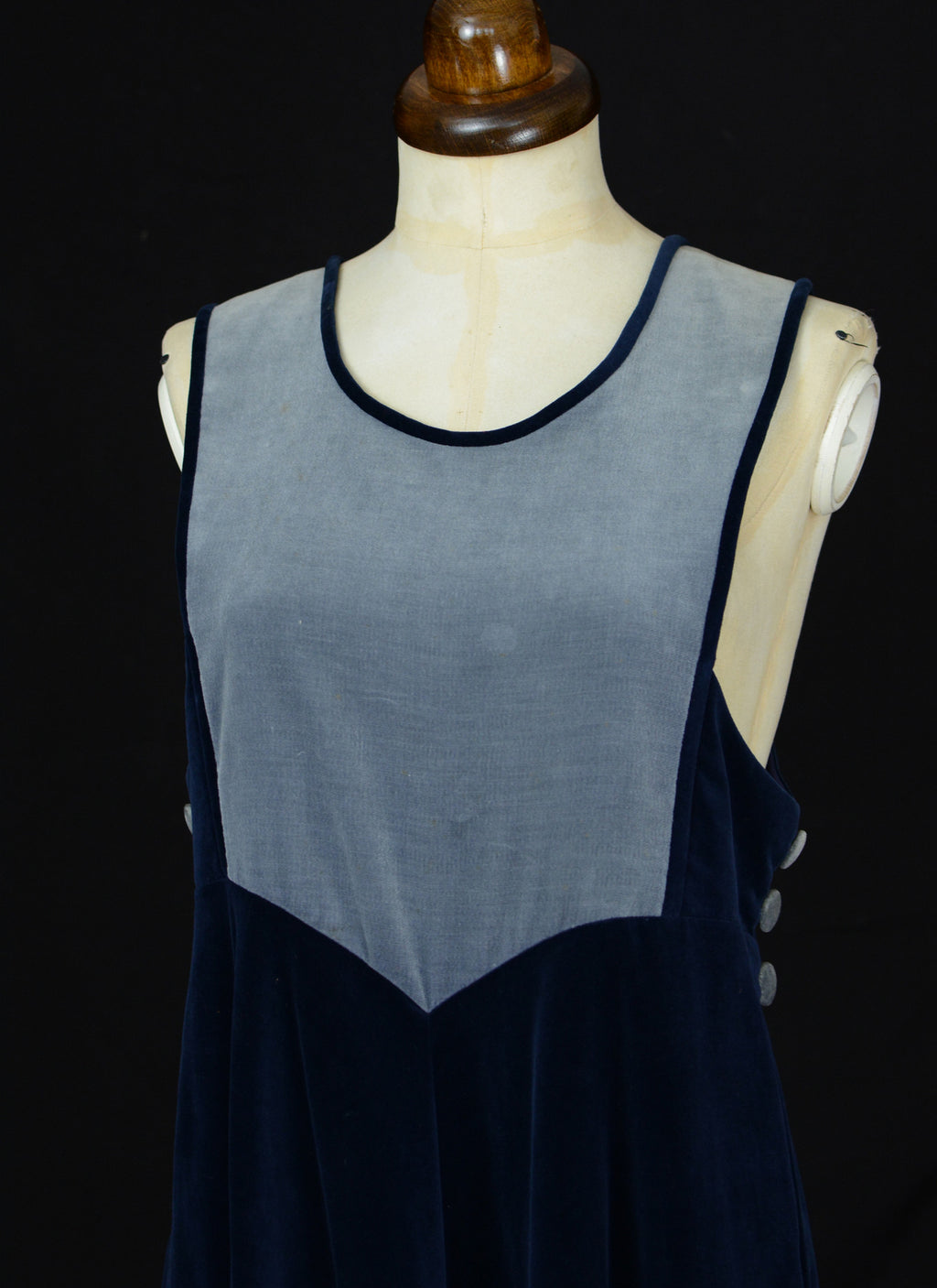 Vintage 1970s Blue Velvet Maxi Dress