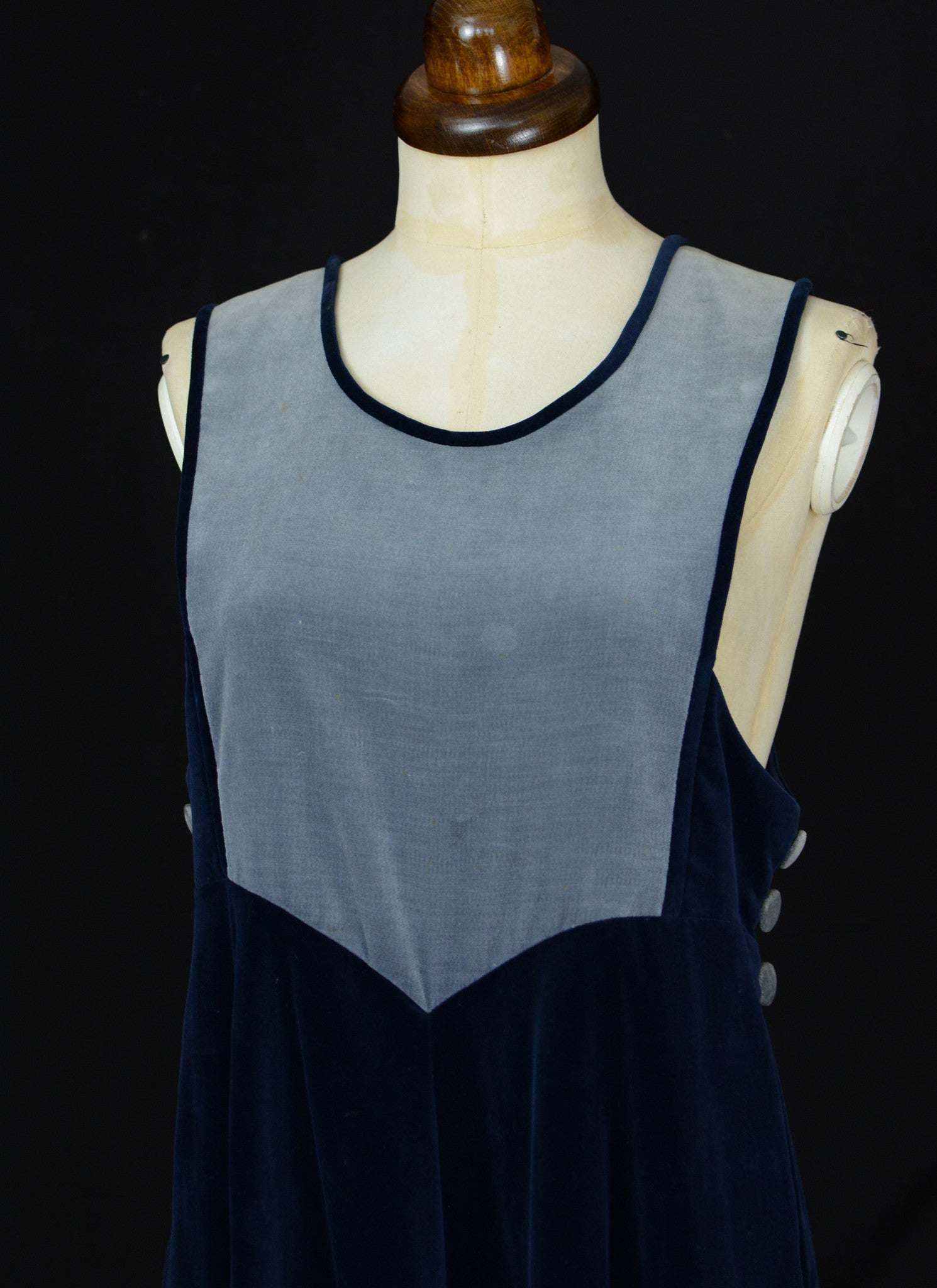 Vintage 1970s Blue Velvet Maxi Dress
