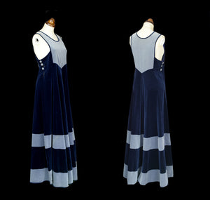 Vintage 1970s Blue Velvet Maxi Dress