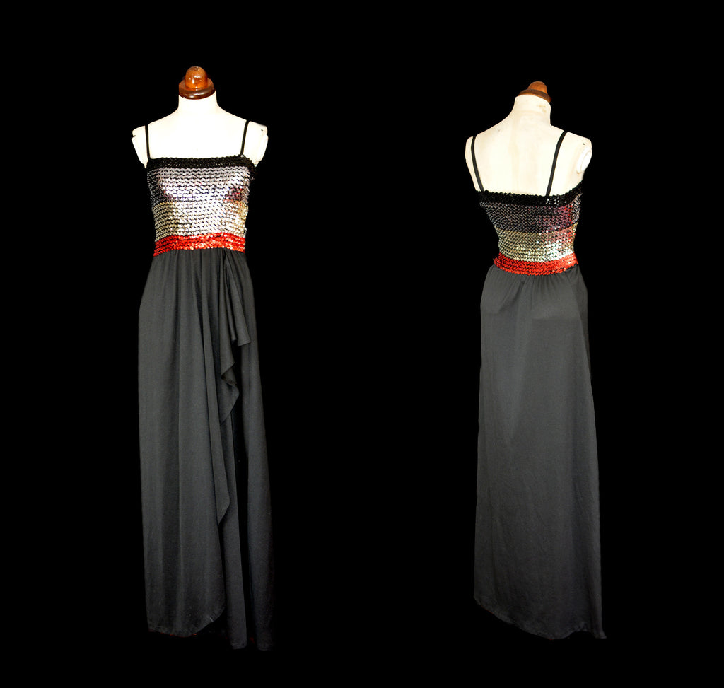 Vintage 1970s Black Sequin Disco Dress
