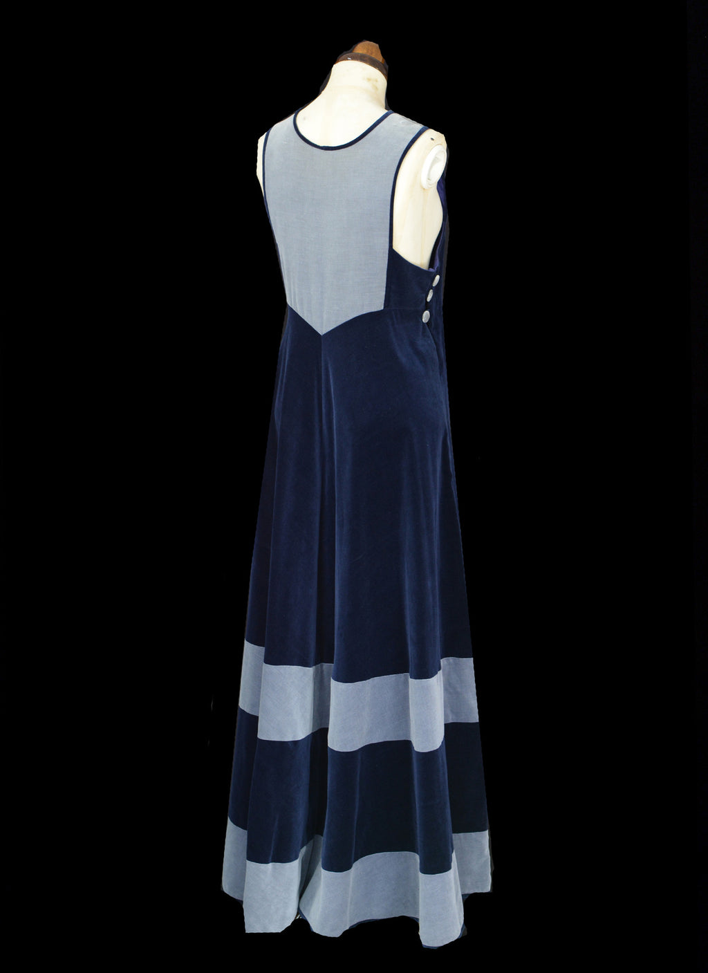 Vintage 1970s Blue Velvet Maxi Dress