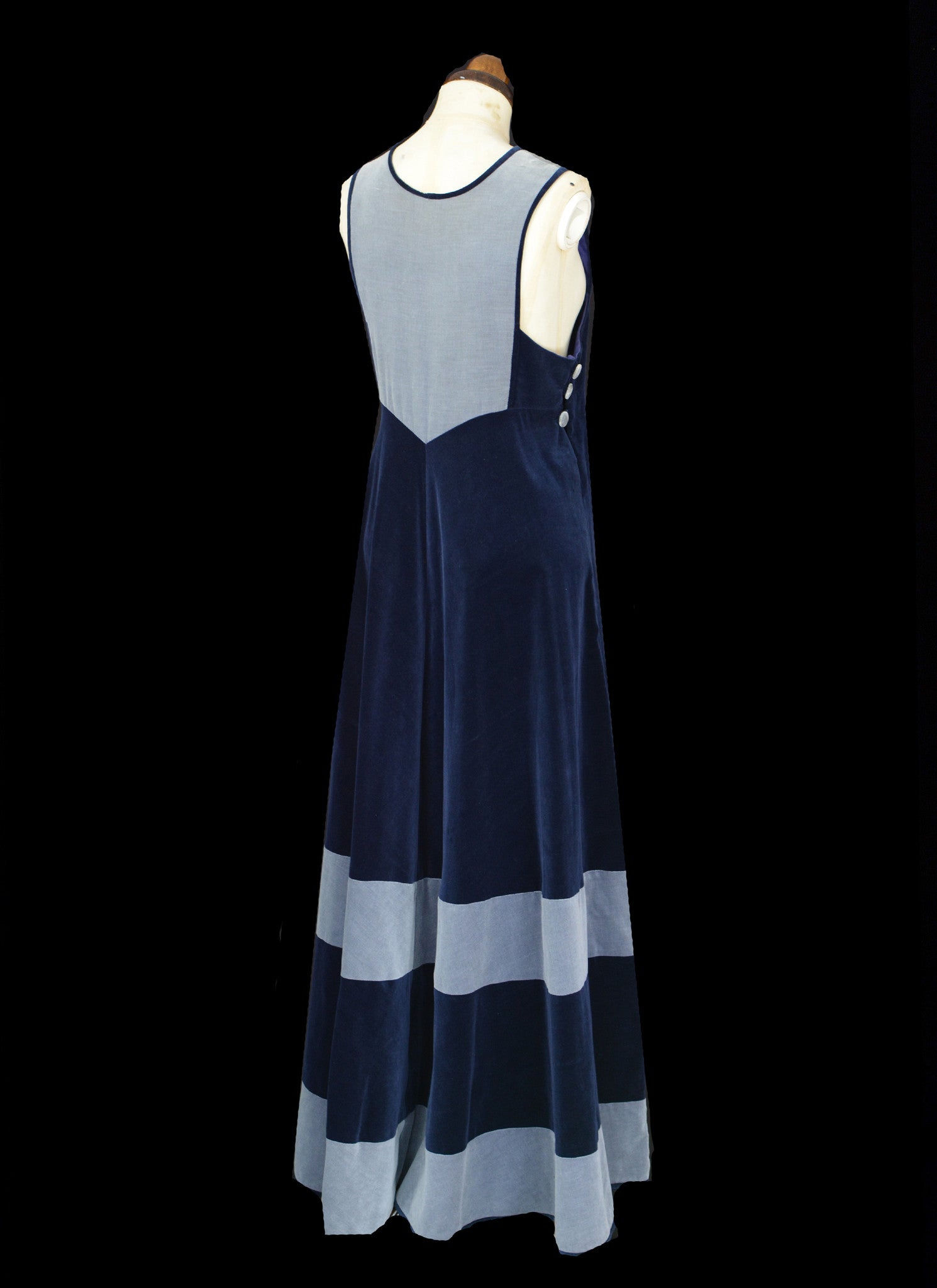 Vintage 1970s Blue Velvet Maxi Dress