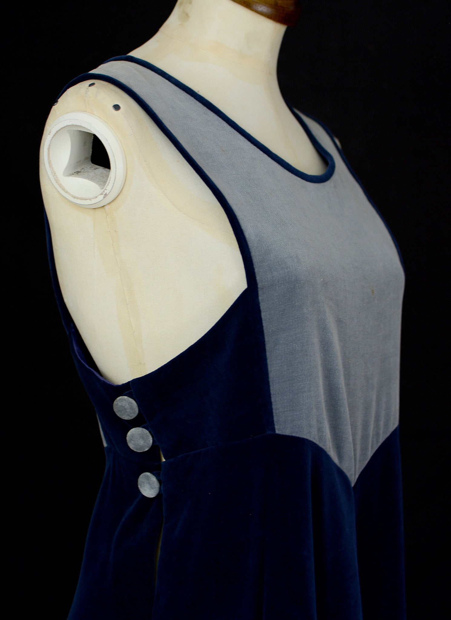 Vintage 1970s Blue Velvet Maxi Dress