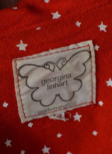 Vintage 1970s Georgina Linhart Red Star Print Moss Crepe Top