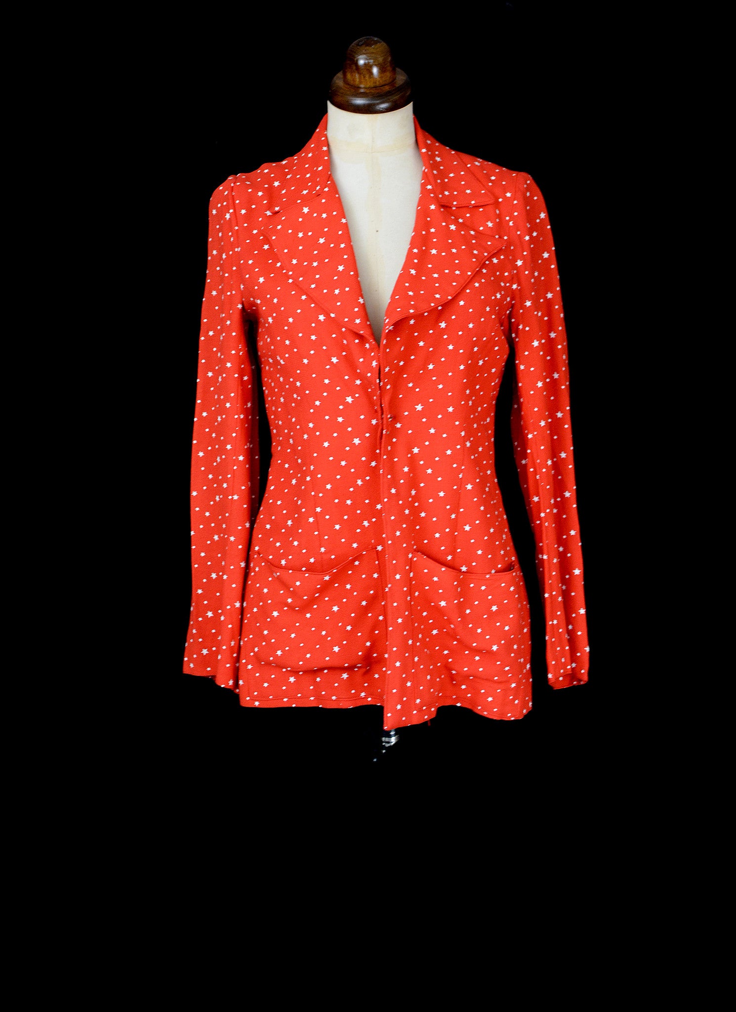 Vintage 1970s Georgina Linhart Red Star Print Moss Crepe Top