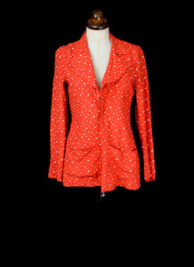 Vintage 1970s Georgina Linhart Red Star Print Moss Crepe Top