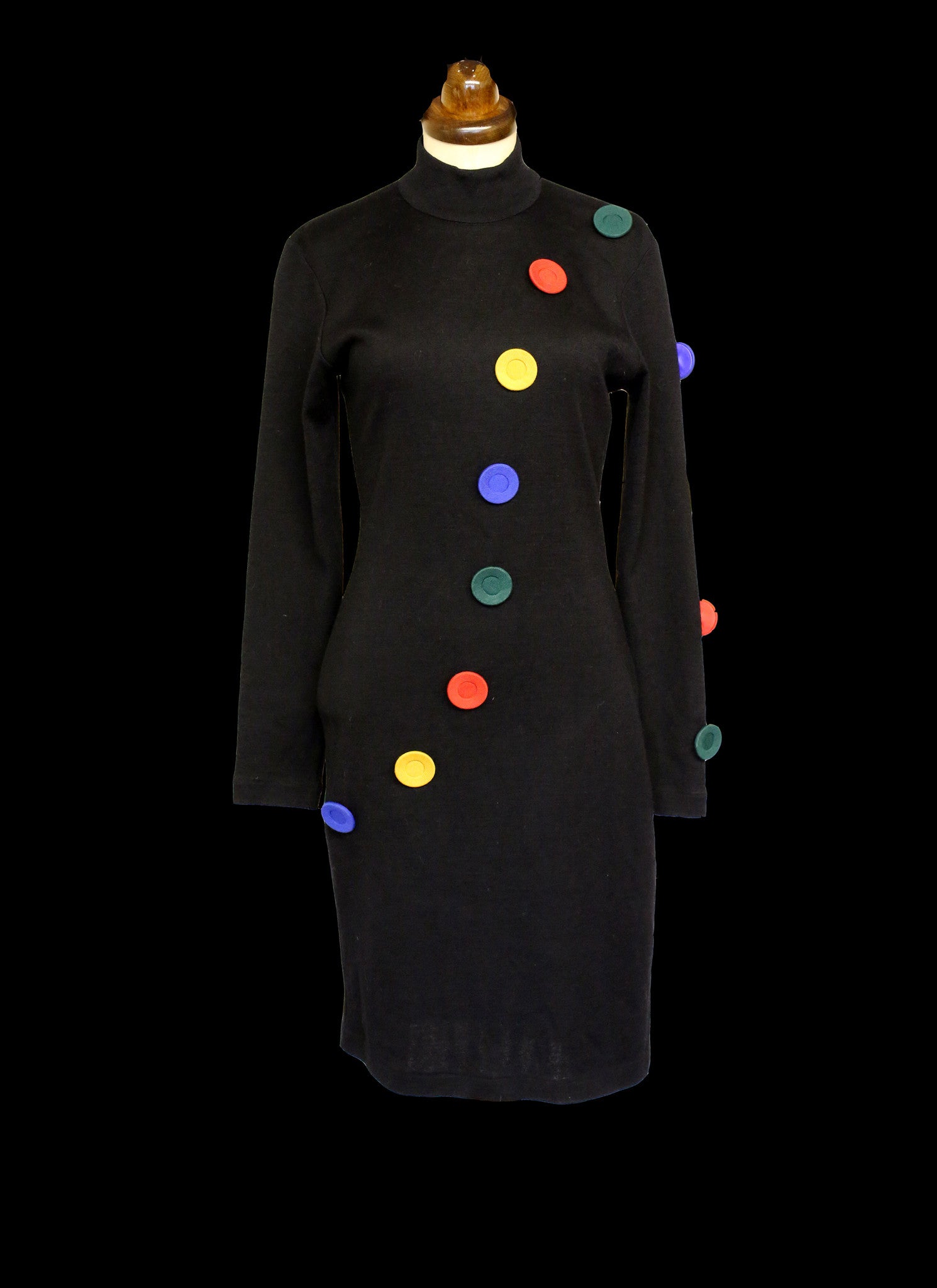 Vintage 1980s Black Button Pop Art Dress