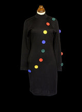 Vintage 1980s Black Button Pop Art Dress