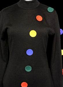 Vintage 1980s Black Button Pop Art Dress