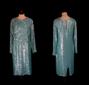 Vintage 1980s Blue Sequin Dress