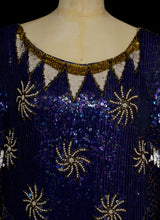 Vintage 1980s Deco Beaded Flapper Dress