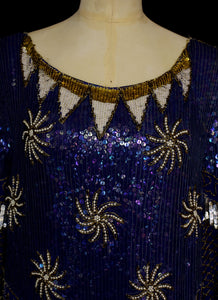 Vintage 1980s Deco Beaded Flapper Dress