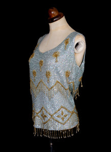 Vintage 1950s Blue and Gold Sequin Top