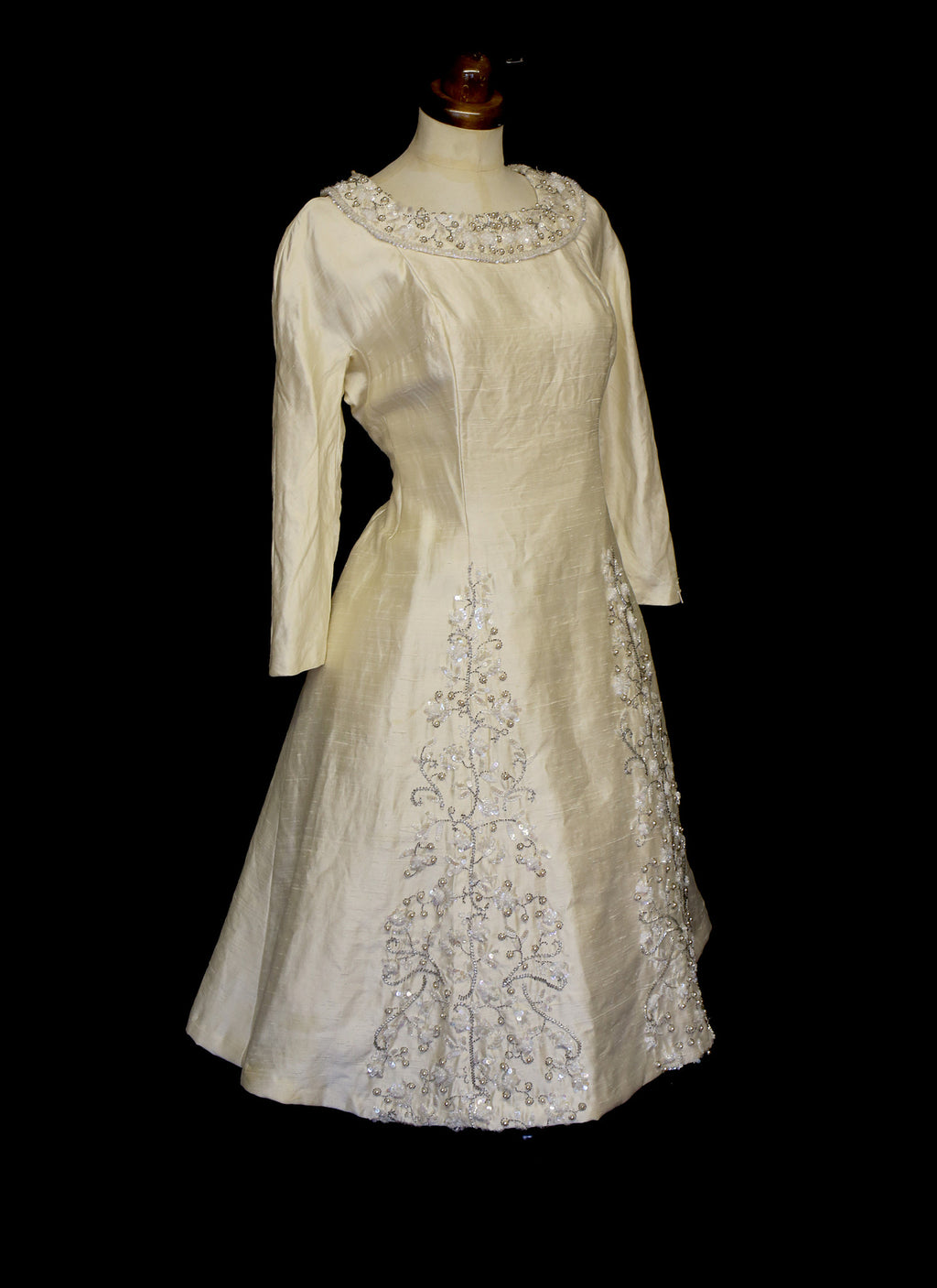 Vintage 1950s Beaded Silk Wedding Dress