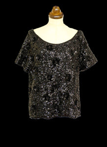 Vintage 1960s Black Sequin T Shirt Top