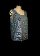 Vintage 1960s Blue Floral Sequin Top