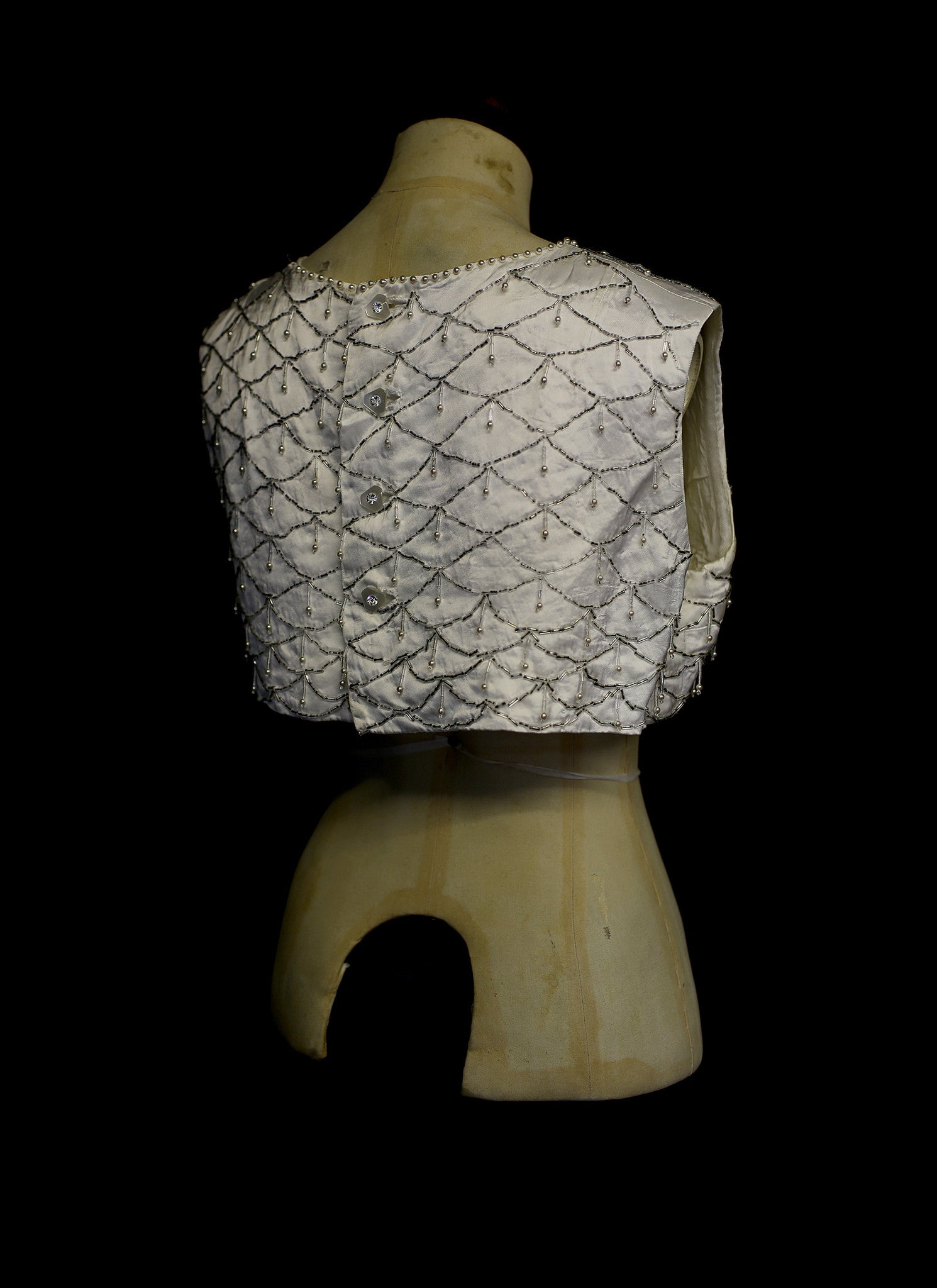 Vintage 1960s Ivory Beaded Satin Crop Top