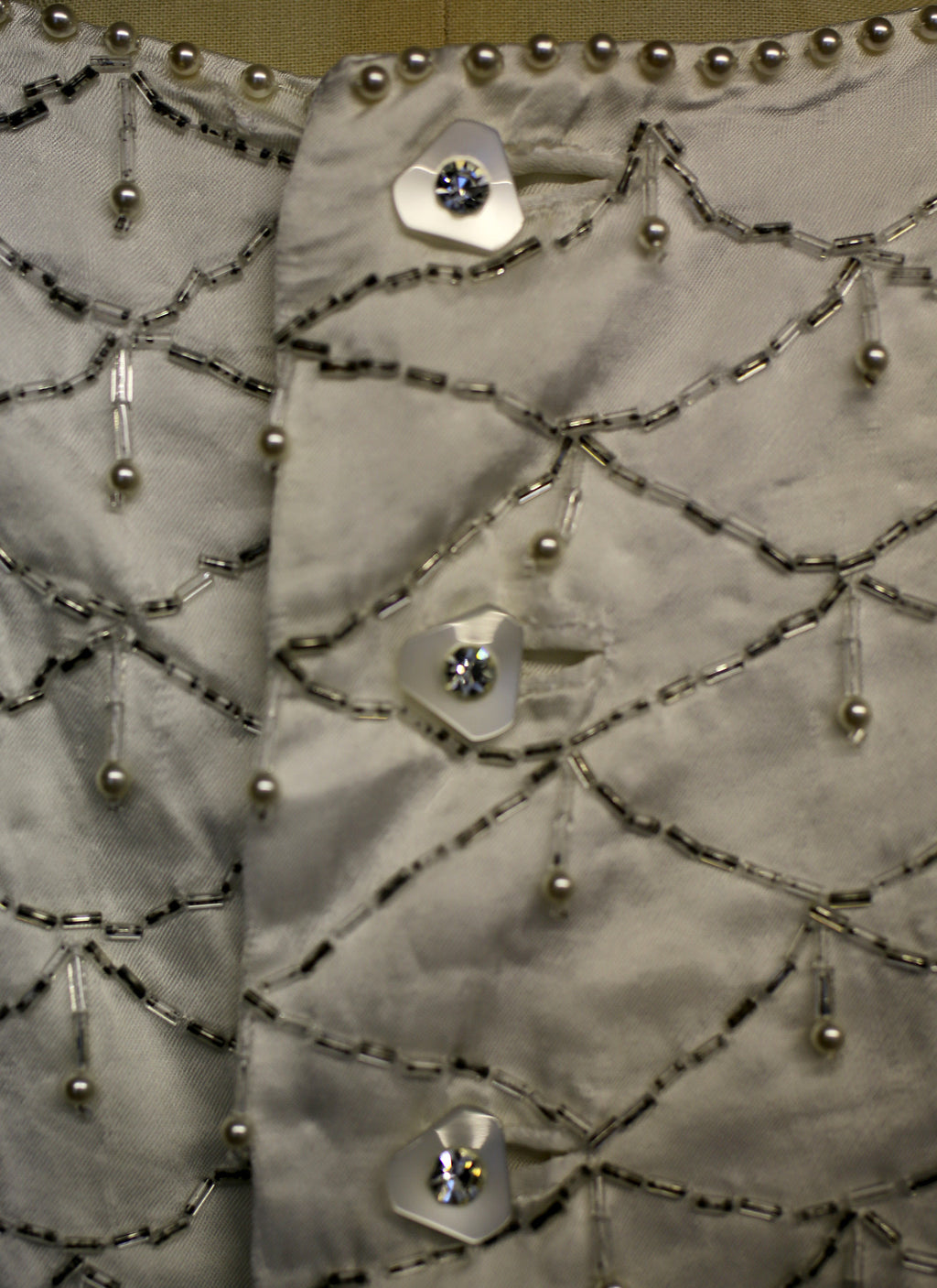 Vintage 1960s Ivory Beaded Satin Crop Top
