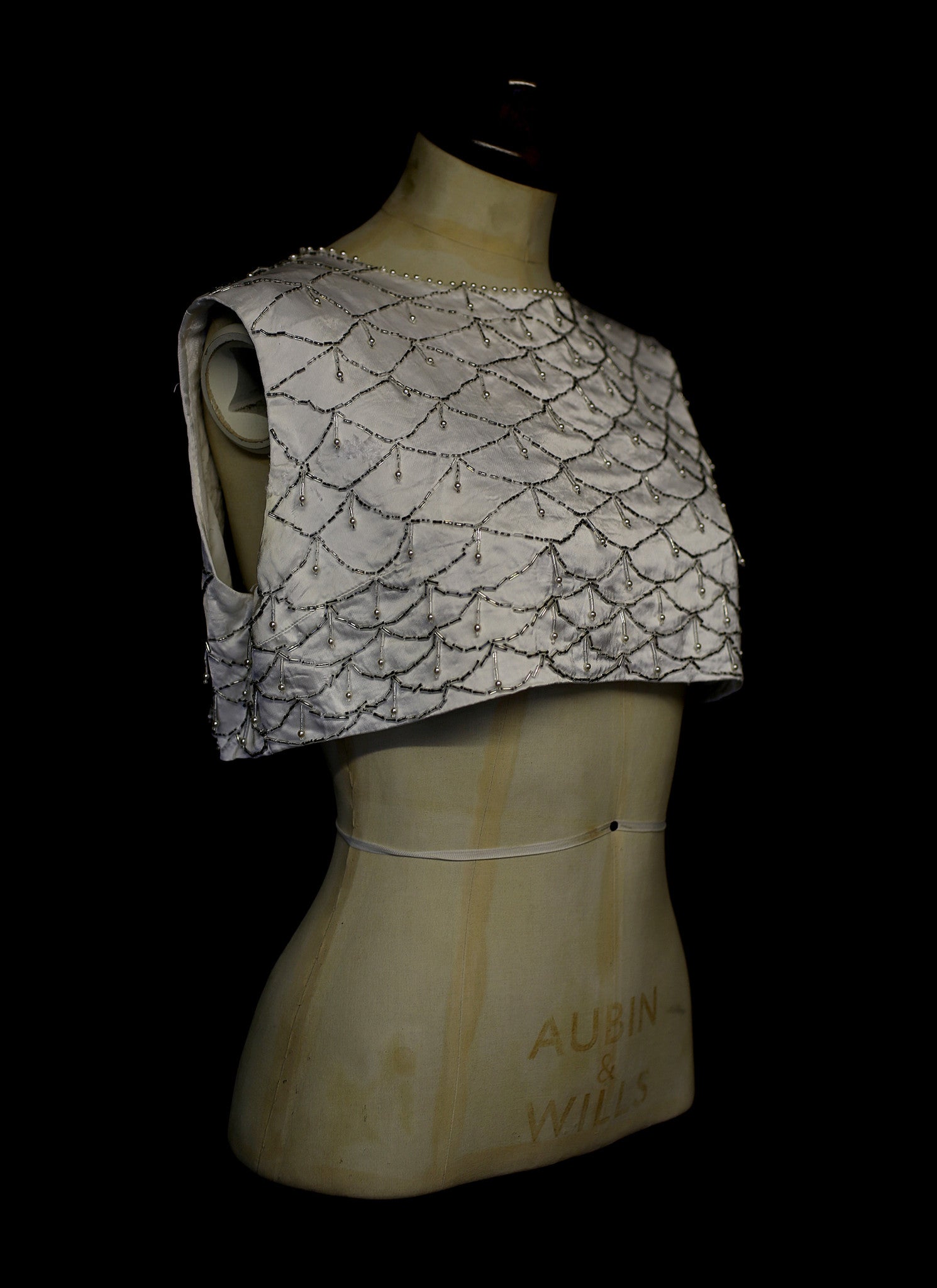 Vintage 1960s Ivory Beaded Satin Crop Top