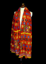 Vintage 1970s Orange Phulkari Embroidered Silk Wrap