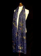Vintage Navy Blue Silk Chiffon Embroidered Wrap