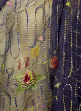 Vintage Navy Blue Silk Chiffon Embroidered Wrap