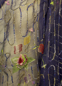 Vintage Navy Blue Silk Chiffon Embroidered Wrap