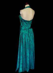 Vintage 1950s Green Brocade Gown