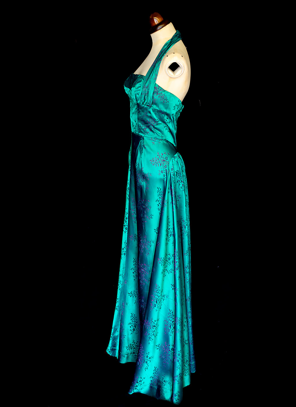 Vintage 1950s Green Brocade Gown