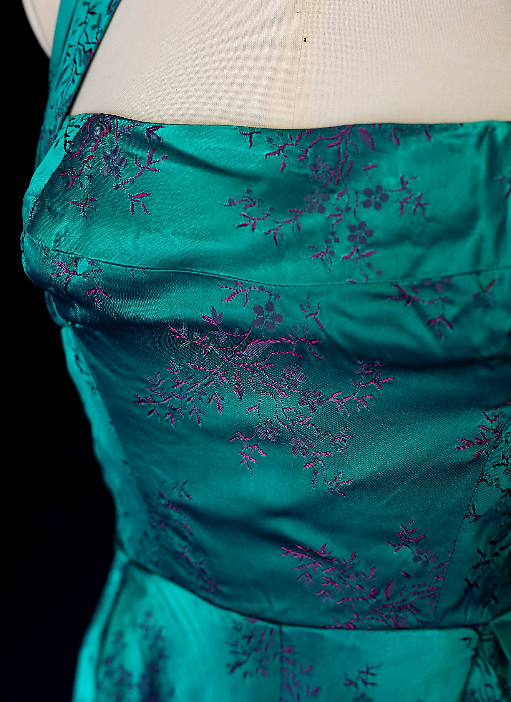 Vintage 1950s Green Brocade Gown