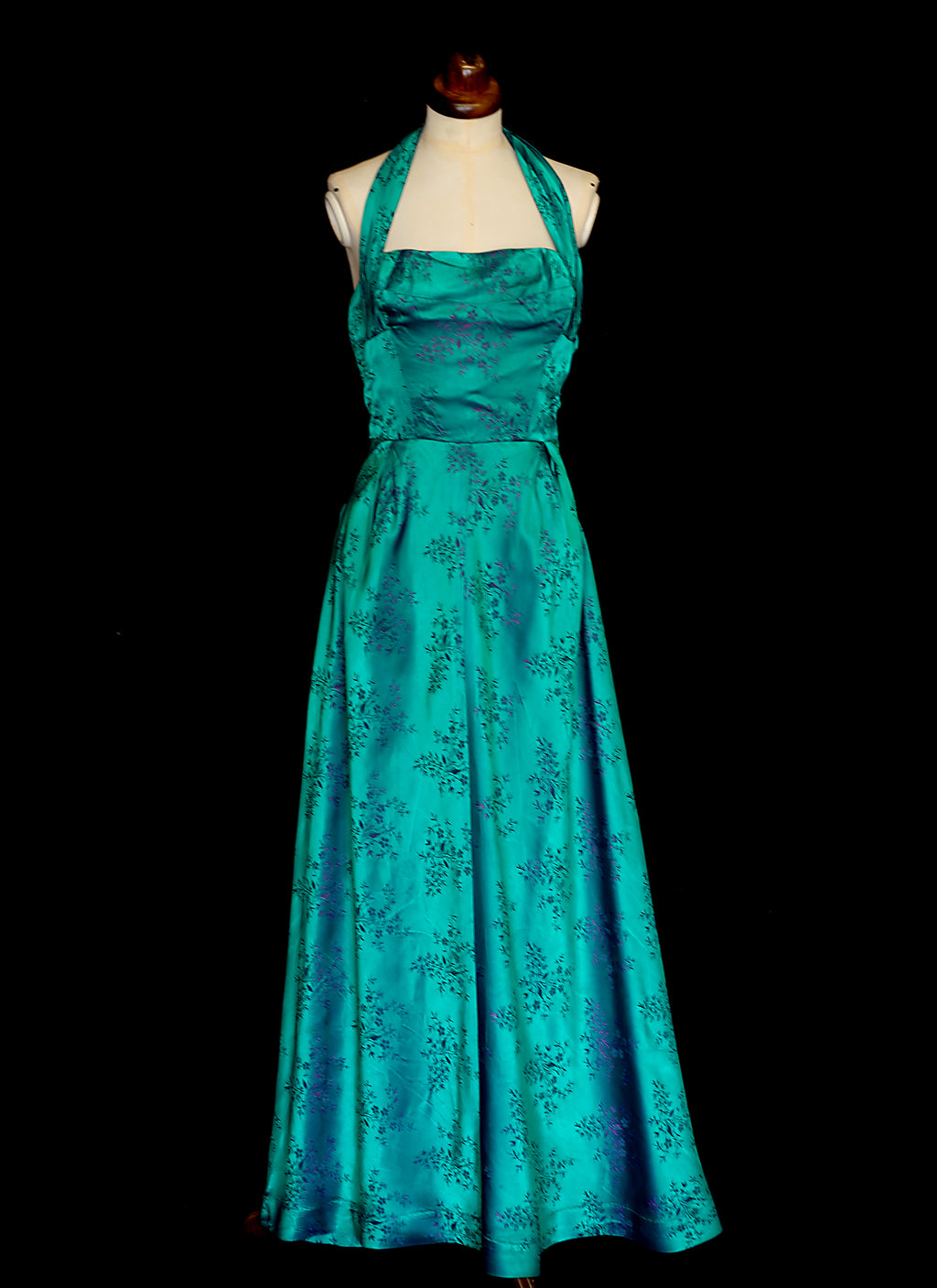 Vintage 1950s Green Brocade Gown