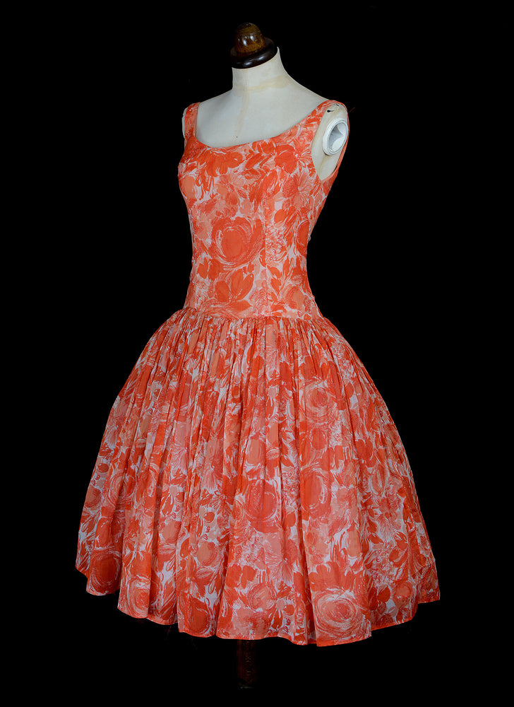 Vintage 1950s Tangerine Orange Dress