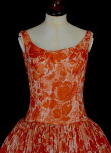 Vintage 1950s Tangerine Orange Dress