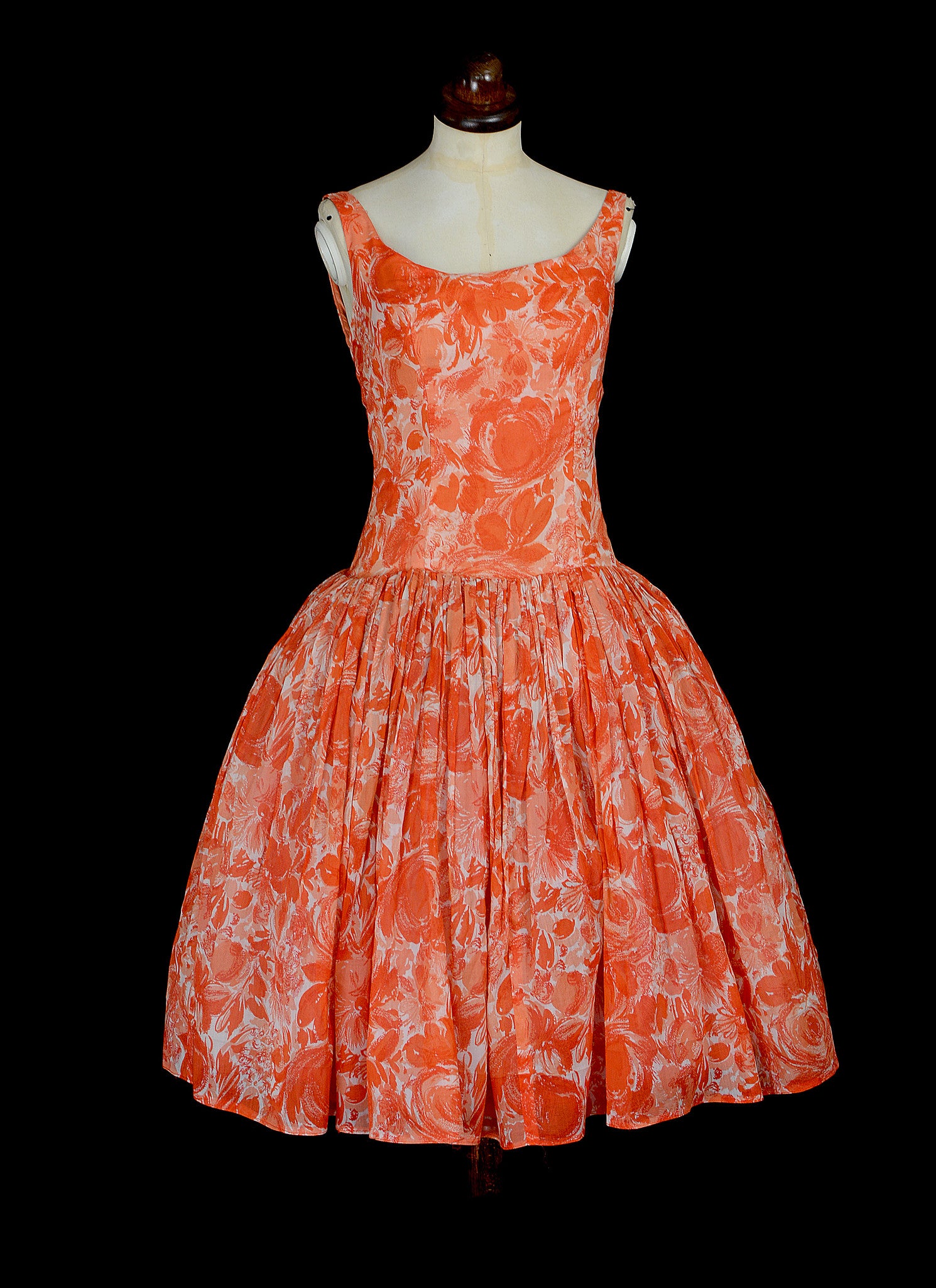 Vintage 1950s Tangerine Orange Dress