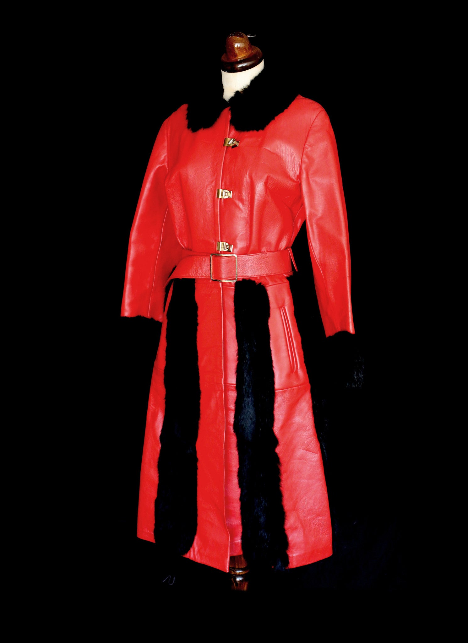 Vintage 1960s Red Leather Fur Coat