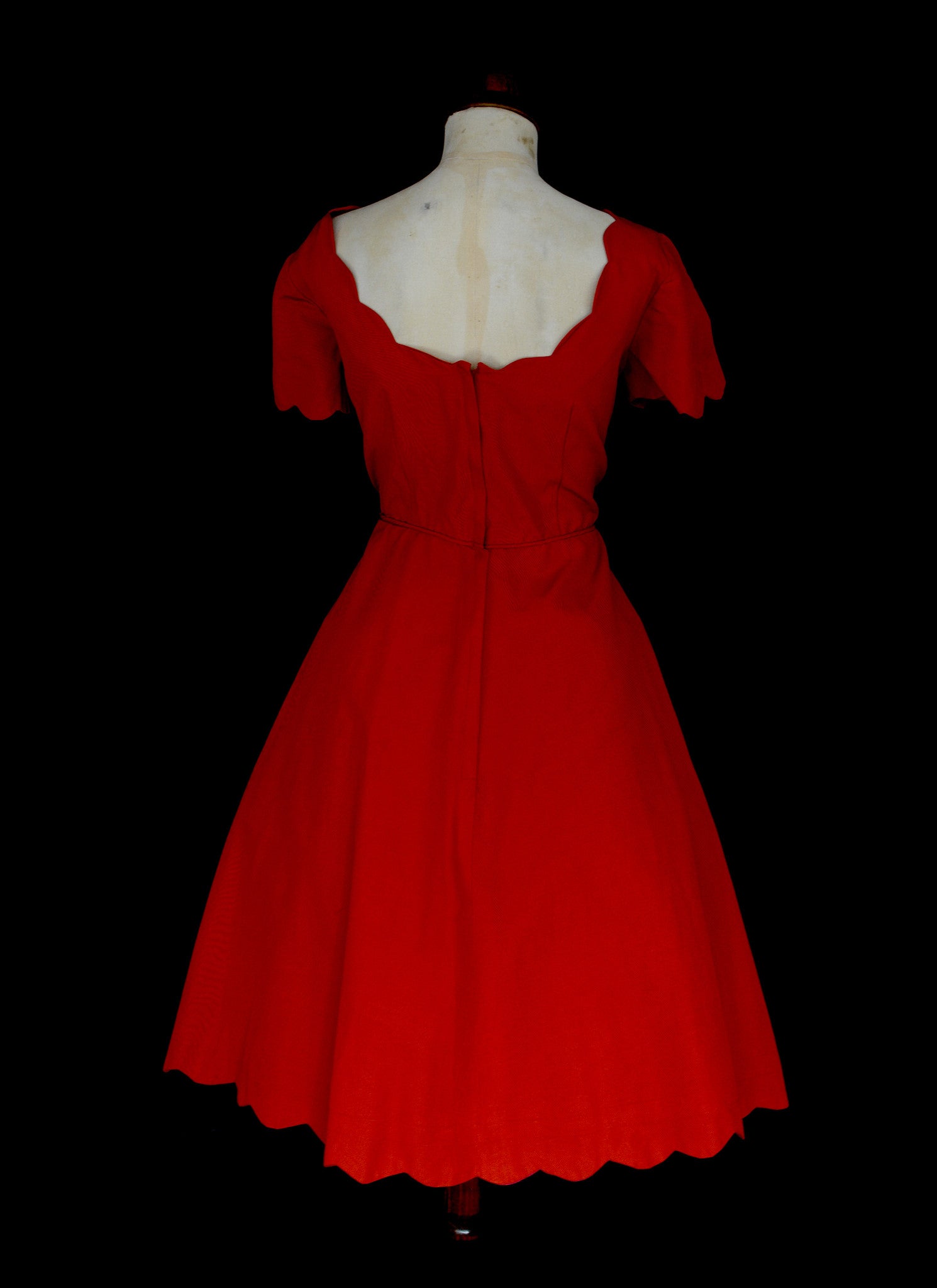 Vintage 1960s Red Grosgrain Scallop Dress