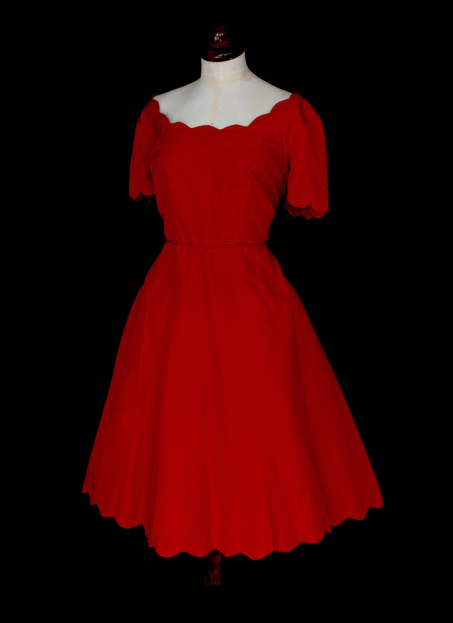 Vintage 1960s Red Grosgrain Scallop Dress