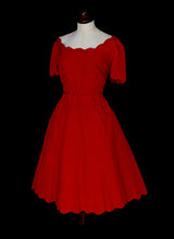 Vintage 1960s Red Grosgrain Scallop Dress