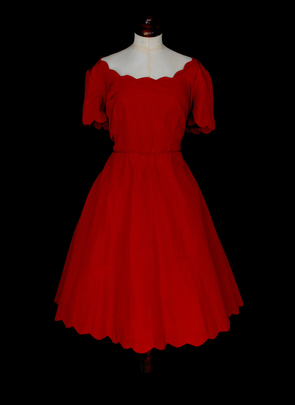 Vintage 1960s Red Grosgrain Scallop Dress