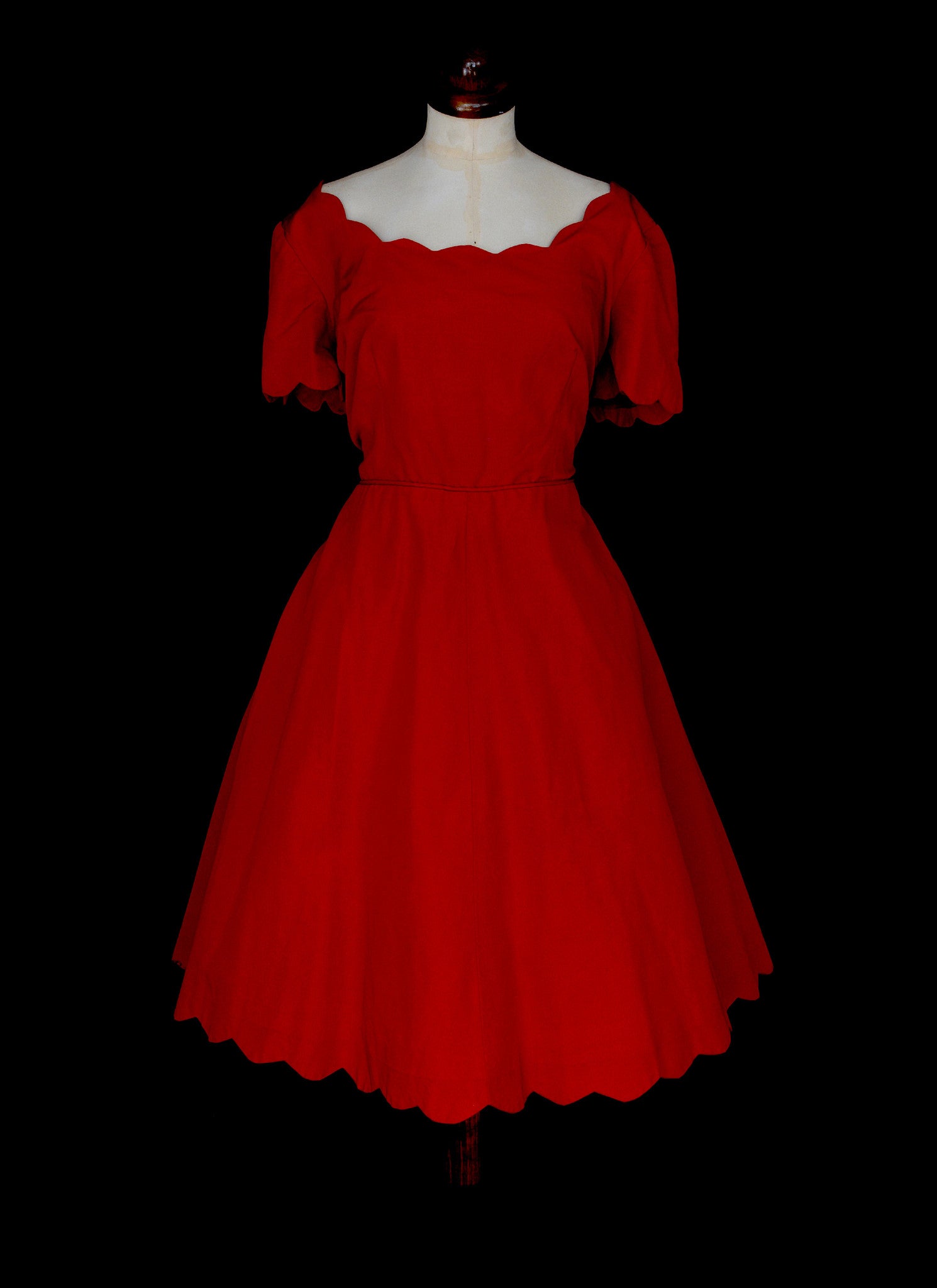 Vintage 1960s Red Grosgrain Scallop Dress