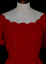 Vintage 1960s Red Grosgrain Scallop Dress