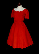 Vintage 1960s Red Grosgrain Scallop Dress