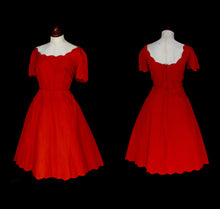 Vintage 1960s Red Grosgrain Scallop Dress