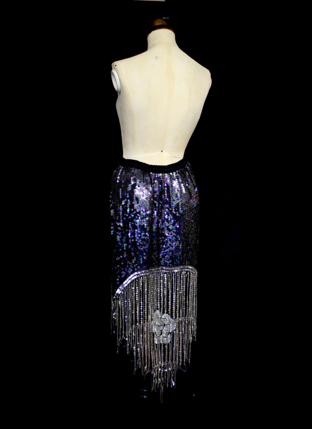 Vintage 1980s Petrol Blue Sequin Tassel Skirt