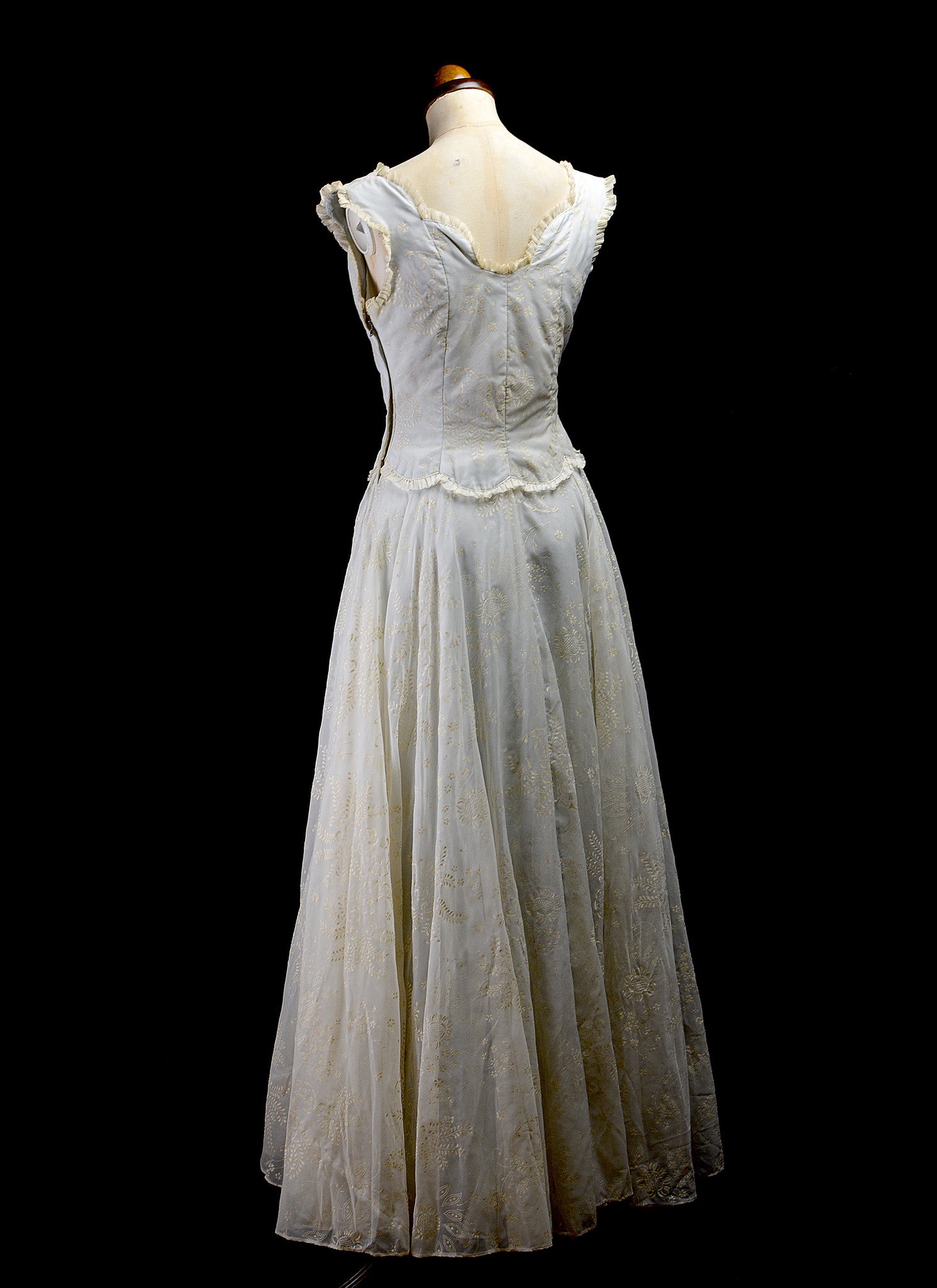 Vintage 1950s Flocked Blue Gown