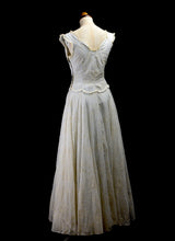 Vintage 1950s Flocked Blue Gown