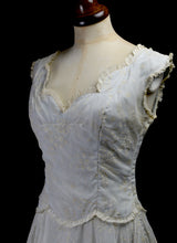 Vintage 1950s Flocked Blue Gown