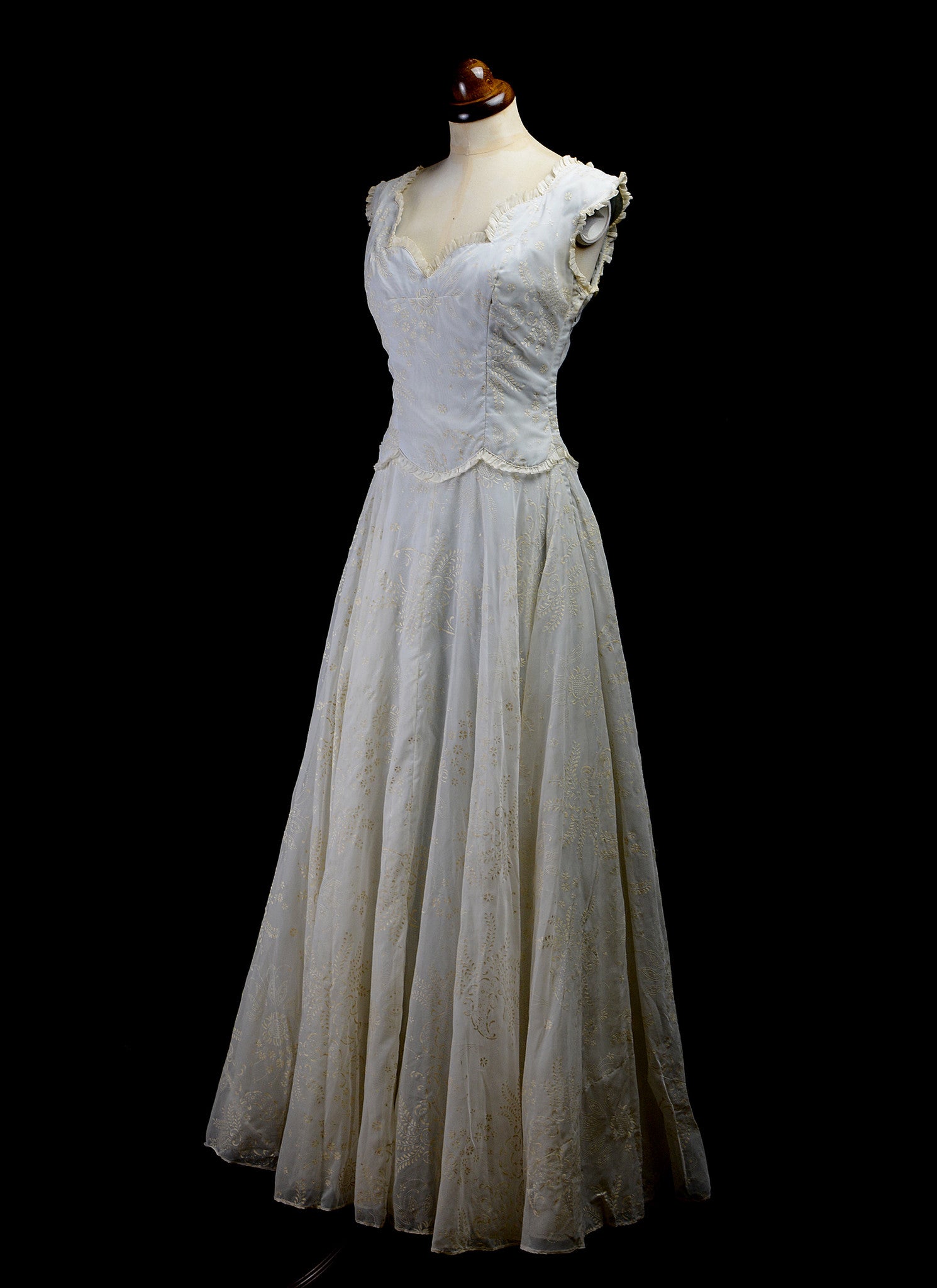 Vintage 1950s Flocked Blue Gown